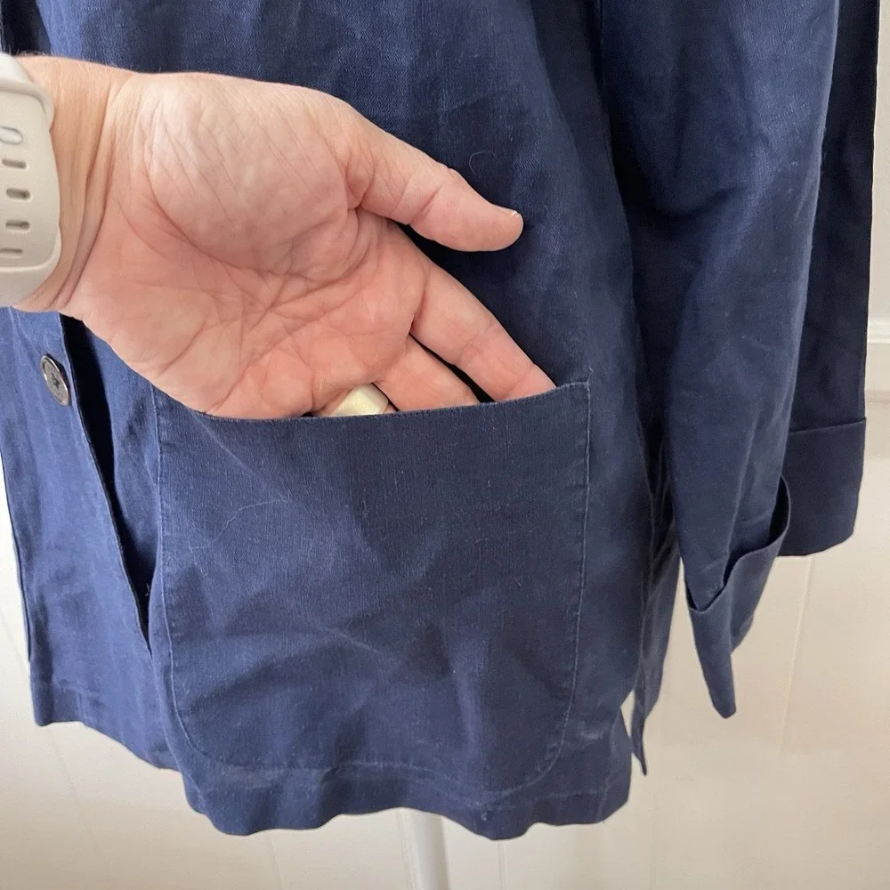 Lauren Ralph Lauren Women's Navy Linen Jacket Size Medium Petite